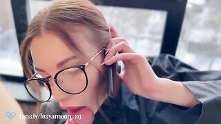 A hot slut talks on the phone with her husband while being fucked by a friend