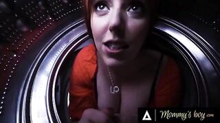 A stepmom gets stuck in the washing machine, so her stepson and stepsis fuck her