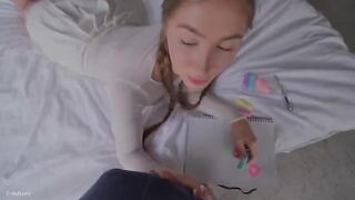 A hot stepsister’s first blowjob experience is captured in this steamy video
