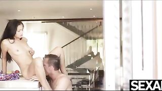 The girl was fucked in the kitchen, right on the counter, with intense passion