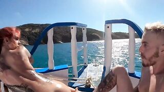 A man fucked a girl in an oil-slicked boat, all voyeuristic