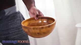 Petite Russian beauty Elena Vedem gets her bald pussy oiled and screwed in massage room