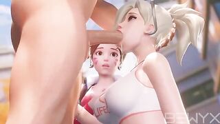 Mercy teaches Dva how to deepthroat in this hot Overwatch scene