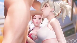 Mercy teaches Dva how to deepthroat in this hot Overwatch scene
