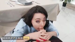 Horny Whitney Wright sneaks under the table and swallows Van's cock