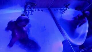 Blonde plays with sex toys in the bathroom
