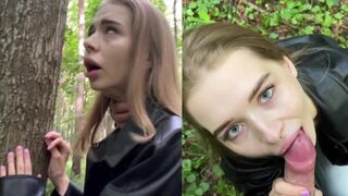 A young girl has sex with her boyfriend in the forest, risking being noticed