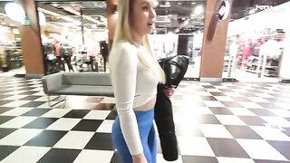Hot blonde fucks in the shopping mall toilet for a role play scenario