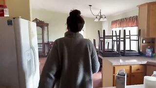 The couple tries to negotiate with the pregnant landlord for a better deal