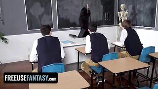 Hot Italian teacher Valentina Nappi fucked by three students in the classroom