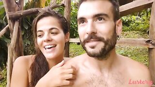 Passionate couple Adam and Eve enjoy sensual outdoor sex