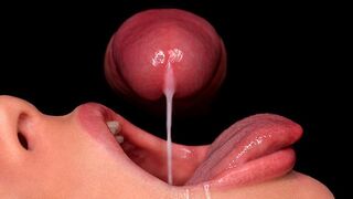 Close-up blowjob with the best free sloppy mouth for your cum, using the cum dumpster