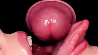 Close-up blowjob with the best free sloppy mouth for your cum, using the cum dumpster