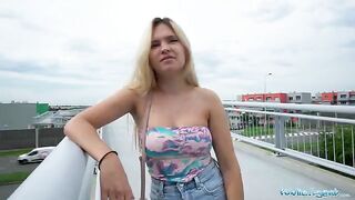 Public Agent Irina Cage flashes her juicy assets for cash on bridge