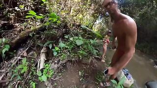 A couple got fucked on the riverbank in the jungle woods