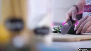 Femdom in the kitchen with Little Caprice’s charm