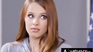 Redhead girl poses as a detective to investigate Jillian Janson in a steamy classroom scene