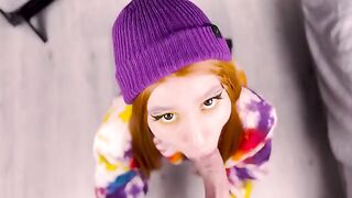 Redhead babe shows her ass after giving a blowjob in 4K