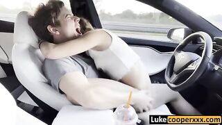Petite babe fucked hard by a guy in his car on the way home