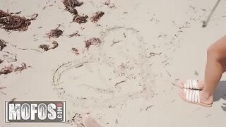 Petite hottie Vina Sky enjoys quick beach fuck and cum swallowing