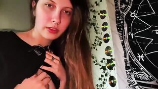 A stepsister sucks a cock while her girlfriend is on the computer
