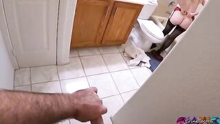 Worked stepmom undresses after work and takes shower