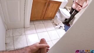 Worked stepmom undresses after work and takes shower