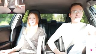 A man with a remote controlled gave a sexy surprise to the girl while driving