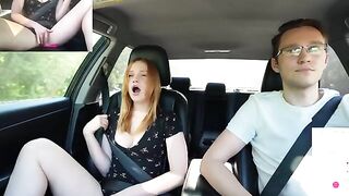 A man with a remote controlled gave a sexy surprise to the girl while driving