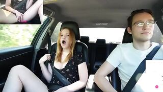 A man with a remote controlled gave a sexy surprise to the girl while driving