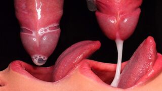Condom milk and blowjob with intense close-up action and cum in mouth
