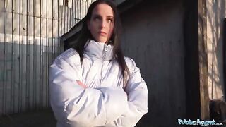 Brunette fucks with a stranger in the basement for money in a raw Public Agent scene