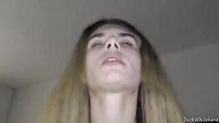 Teenage beauty with pink lips shakes ass on my big balls