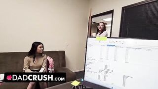 Pervert dad seduced his step-daughter and her friend to fuck with them both