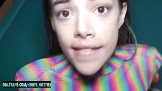 Tiny Harmony Wonder gets her throat fucked and face smeared with cum