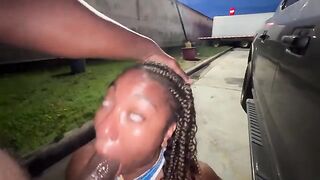 Truck stop action with married girl in parking lot