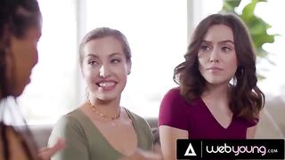 A girl from the big city explores her desires with her new neighbors in a passionate scene