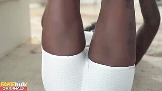 Black yoga teacher squirts on her client’s dick
