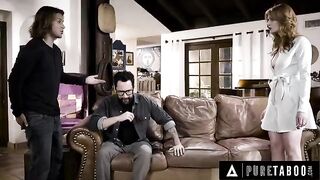 A widower uses his stepson's picture to seduce the late wife's look-alike, Lacy Lennon