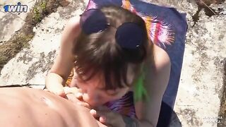 A blowjob as a bribe to the guard of the fort by a nudist