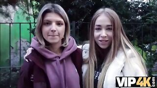 First time double penetration for a cute young girl in this steamy VIP4K scene