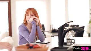 Redhead stepsis Madi Collins mewls with pleasure as her stepbro takes her tight pussy in a hardcore session