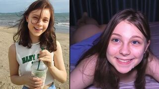 The cute girl is used as a dump for sperm at the beach
