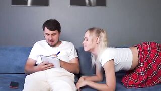 My stepsister allowed me to fuck her throat and cum on her face for doing homework