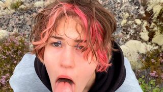 Sex in the rocks, a beautiful woman enjoying nature with passion