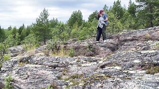 Sex in the rocks, a beautiful woman enjoying nature with passion