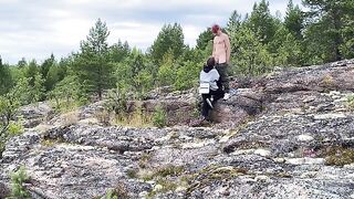 Sex in the rocks, a beautiful woman enjoying nature with passion