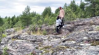 Sex in the rocks, a beautiful woman enjoying nature with passion