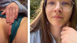 A tiny woman has an intense squirt orgasmus in public space