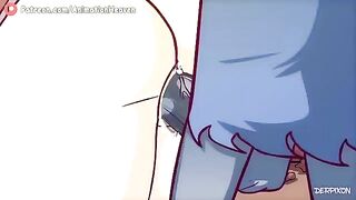 The animated girls are having fun with their treasures in a special way